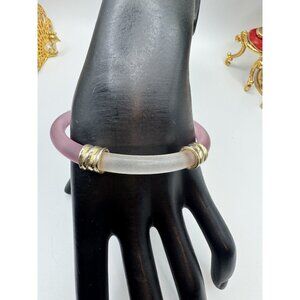Vintage Frosted Lucite Bangle Bracelets Pink Clear And Pink Whit Metal Accent